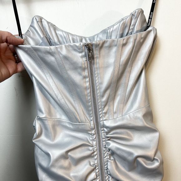 Lavish Alice Silver Metallic Vegan Leather Corset Mini Dress New Sz 0 - Picture 8 of 16